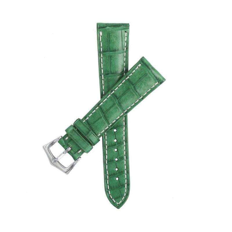 Hand-Sewn Matt Green Caiman Watch Strap - Alligator Strap- Milano Straps
