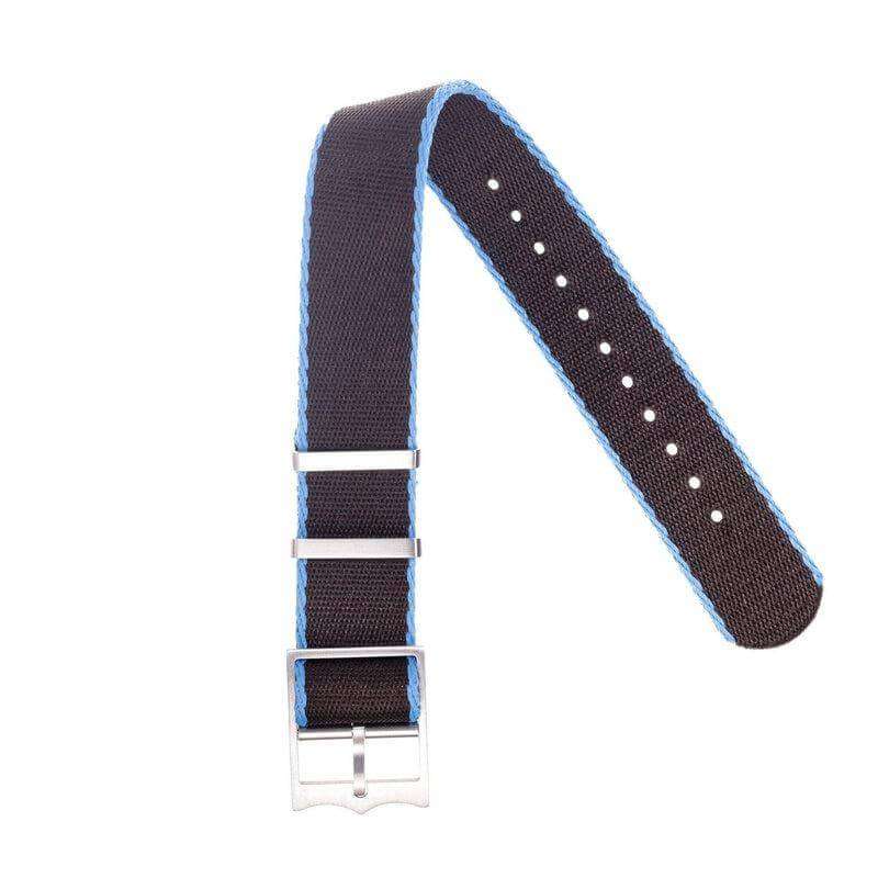 Eco-Friendly Nylon Military Watch Strap Black - Light Blue - Tudor Watch Style - Recycled Military Watch Straps- Milano Straps