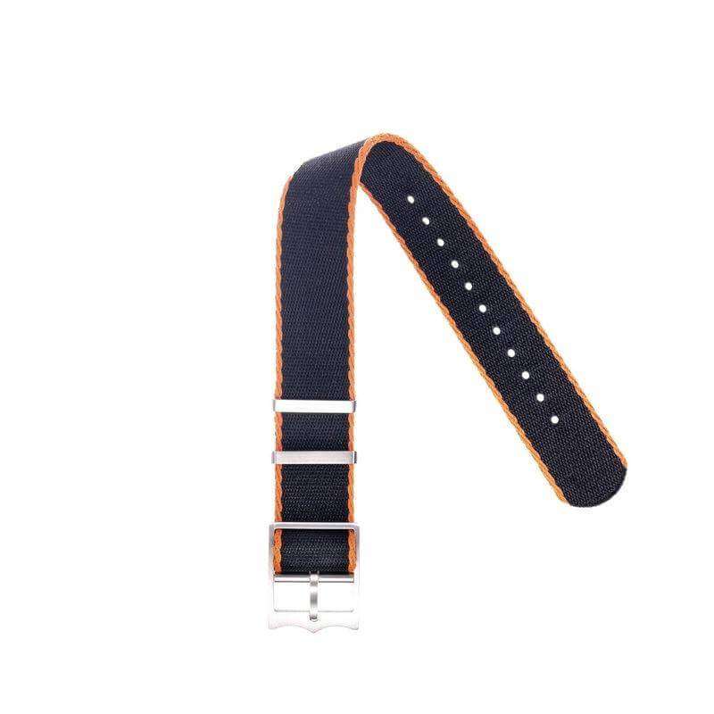 Eco-Friendly Nylon Military Watch Strap Black - Orange-Single Pass - Recycled Military Watch Straps- Milano Straps