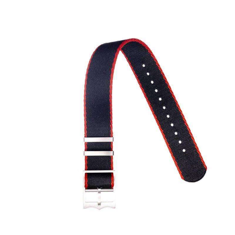 Eco-Friendly Nylon Military Watch Strap Black - Red - Single Pass -100% Eco-Friendly - Recycled Military Watch Straps- Milano Straps