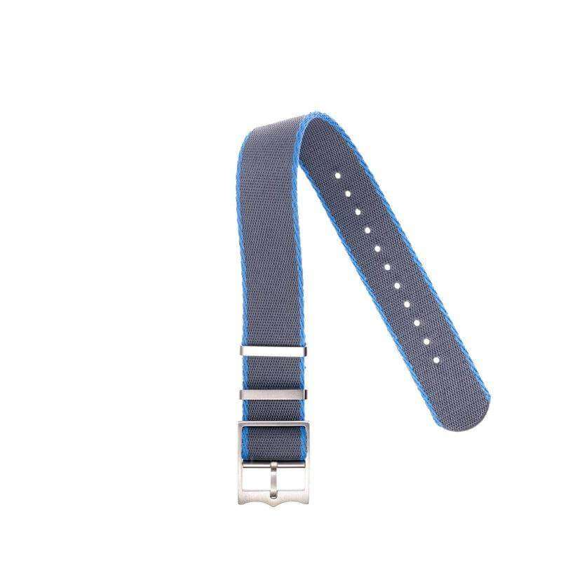 Eco-Friendly Nylon Military Watch Strap Grey - Light Blue - Single Pass - Recycled Military Watch Straps- Milano Straps