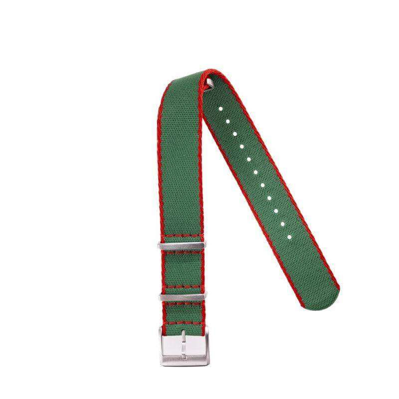 Eco-Friendly Nylon Military Strap Green Red Borders - Recycled Military Watch Straps- Milano Straps