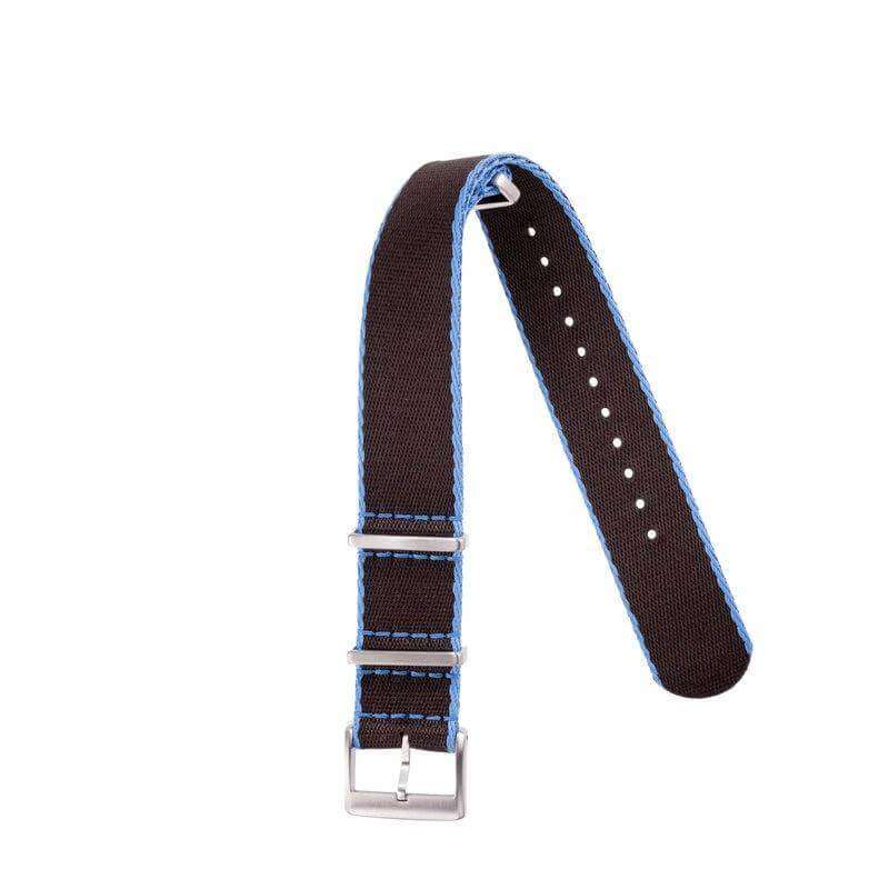 Eco-Friendly Nylon Military Watch Strap - Brown Light Blue Borders - Recycled Military Watch Straps- Milano Straps