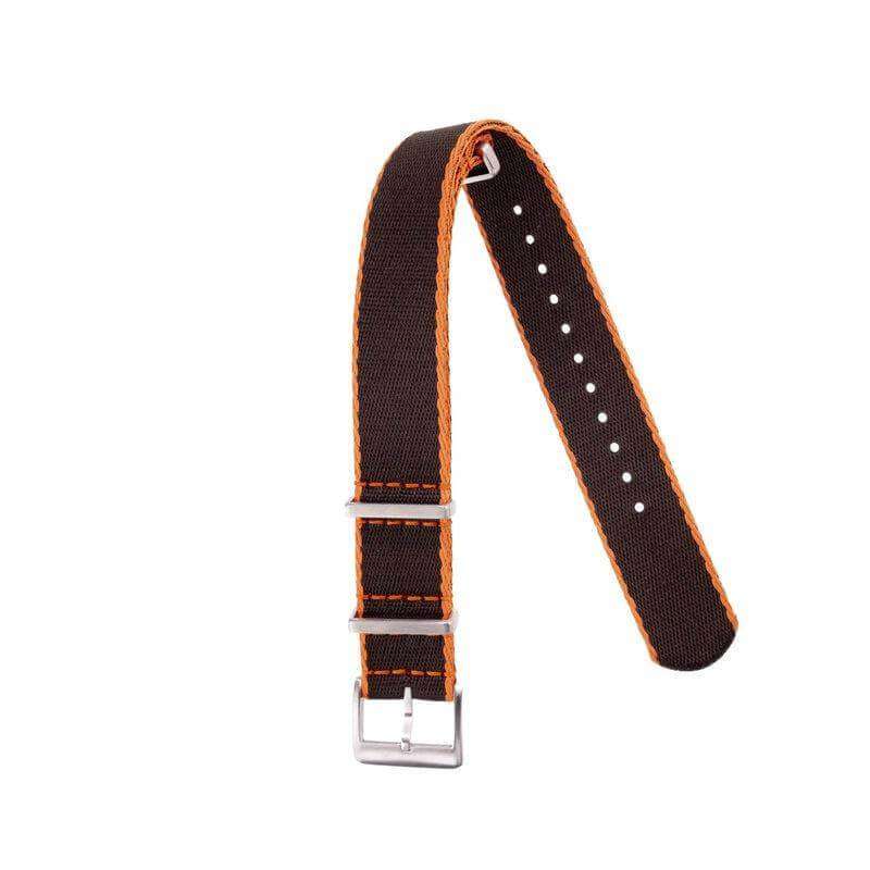 Eco-Friendly Nylon Military Watch Strap - Brown Orange Borders - Recycled Military Watch Straps- Milano Straps