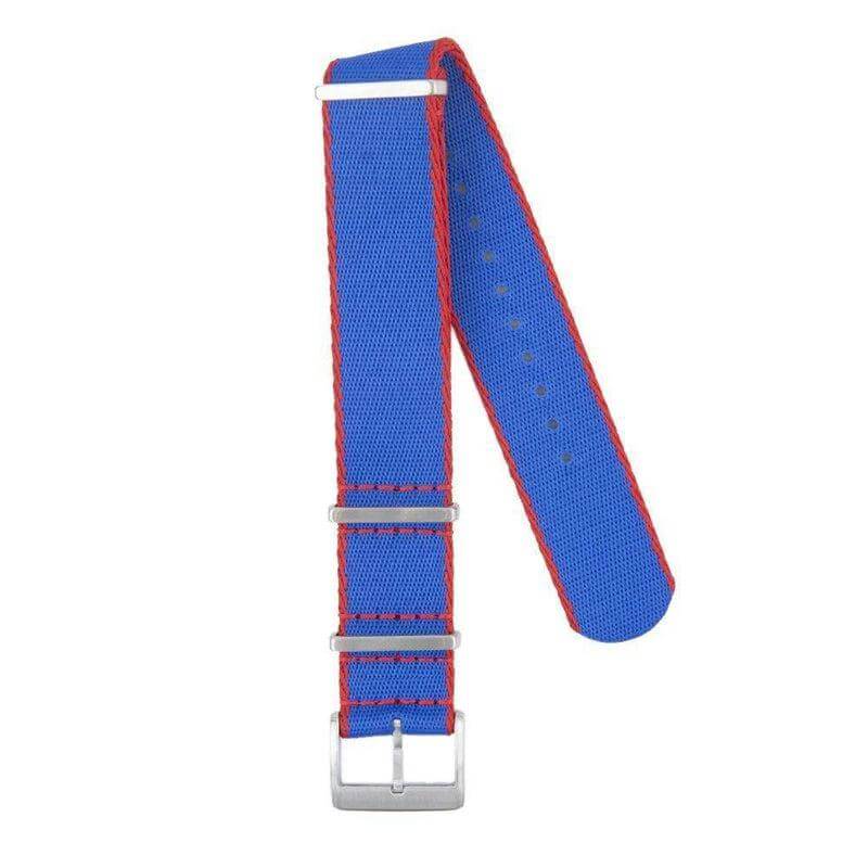 Eco-Friendly Nylon Military Watch Strap - Royal Blue Red Borders - Recycled NATO straps- Milano Straps
