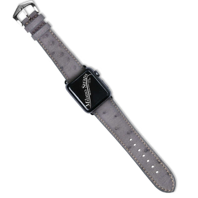 Correa Apple Watch en piel de avestruz gris 20-22mm artesanal — Milano Straps