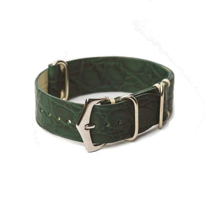 Correa militar de aligátor verde 20mm estructura monobloque con costura ecru — Milano Straps