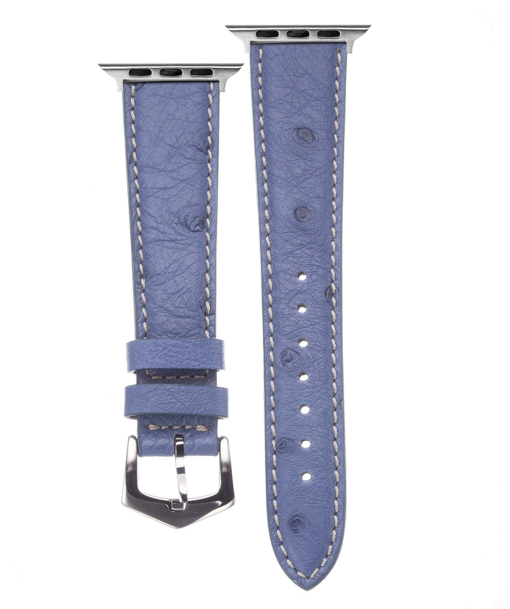 Cinturino Apple Watch in pelle di struzzo azzurro polvere 20mm artigianale Made in Italy — Milano Straps