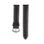Black Premium Tuscan Vintage Watch Band with contrast stitching, handmade Italian leather strap for classic and Apple watches. Elegant and durable style.