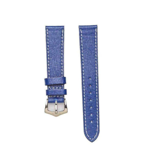 Milano Straps Blu Saffiano Leather Watch Strap in vibrant blue with textured finish, designed for Apple Watch in 18mm to 22mm sizes.