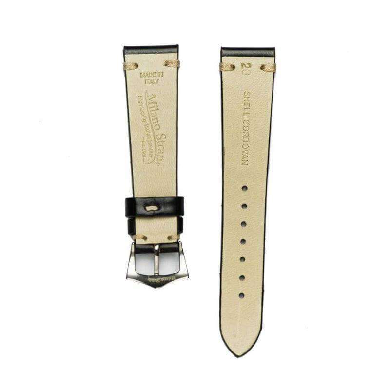 Black Cordovan Leather Watch Strap Ecru Stitches - Leather strap- Milano Straps