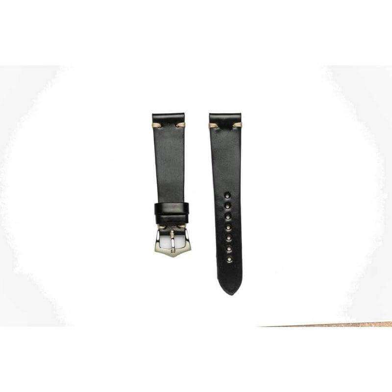 Black Cordovan Leather Watch Strap Ecru Stitches - Leather strap- Milano Straps