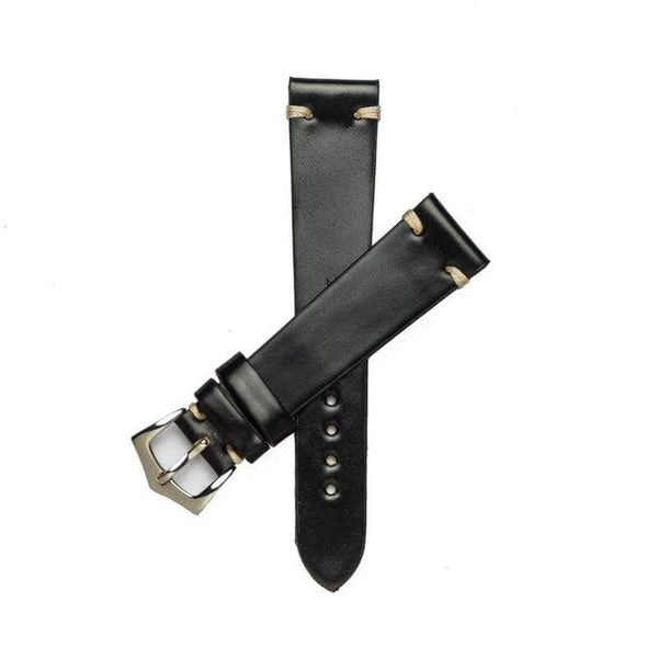 Cinturino shell cordovan nero cuciture ecru 20mm fatto a mano — Milano Straps