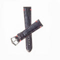 Cinturino alligatore nero 20mm bordatura rosso chiaro dipinta a mano, Made in Italy — Milano Straps