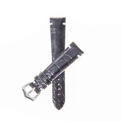 Cinturino pelle alligatore nero con bordini bianchi 20mm artigianale Made in Italy — Milano Straps