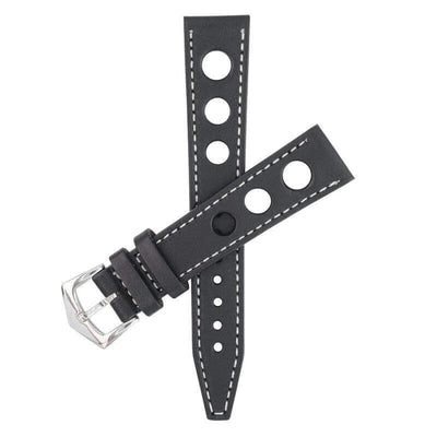 Cinturino rally pelle di vitello nera 20mm artigianale design perforato — Milano Straps