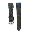 Cinturino coccodrillo gommato nero cuciture blu 20mm Made in Italy — Milano Straps