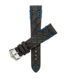 Cinturino coccodrillo gommato nero cuciture blu 20mm Made in Italy — Milano Straps