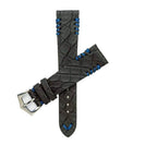 Cinturino coccodrillo gommato nero cuciture blu 20mm Made in Italy — Milano Straps