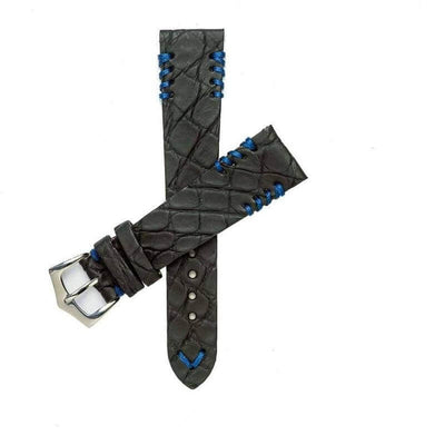 Cinturino coccodrillo gommato nero cuciture blu 20mm Made in Italy — Milano Straps