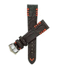Black Rubberized Crocodile Watch Strap Red Tribal Stitches - 20mm - Crocodile Strap- Milano Straps