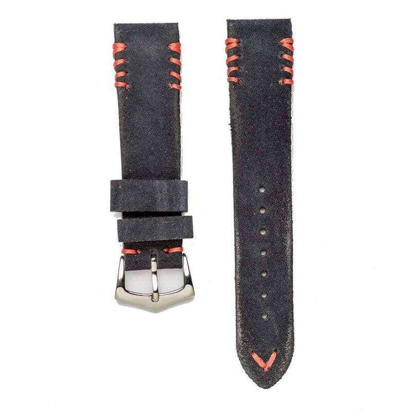 Blue Suede Watch Strap Red Tribal Stitches - Suede strap- Milano Straps