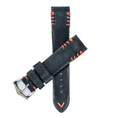 Cinturino suede blu con cucitura tribale rossa fatta a mano, disponibile in 20mm 22mm 24mm — Milano Straps