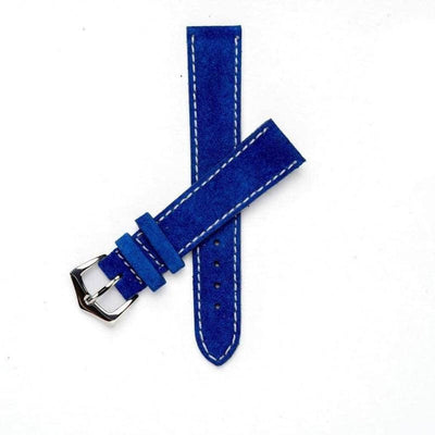 Handwerklich gefertigtes Wildlederarmband in Blau mit Nähten 20mm, Made in Italy — Milano Straps