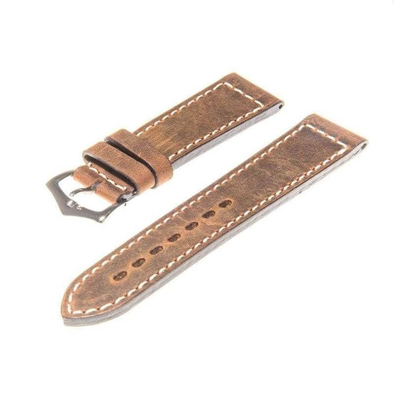 Cinturino in vitello vintage marrone 22mm cucitura ecru fatto a mano in Italia — Milano Straps