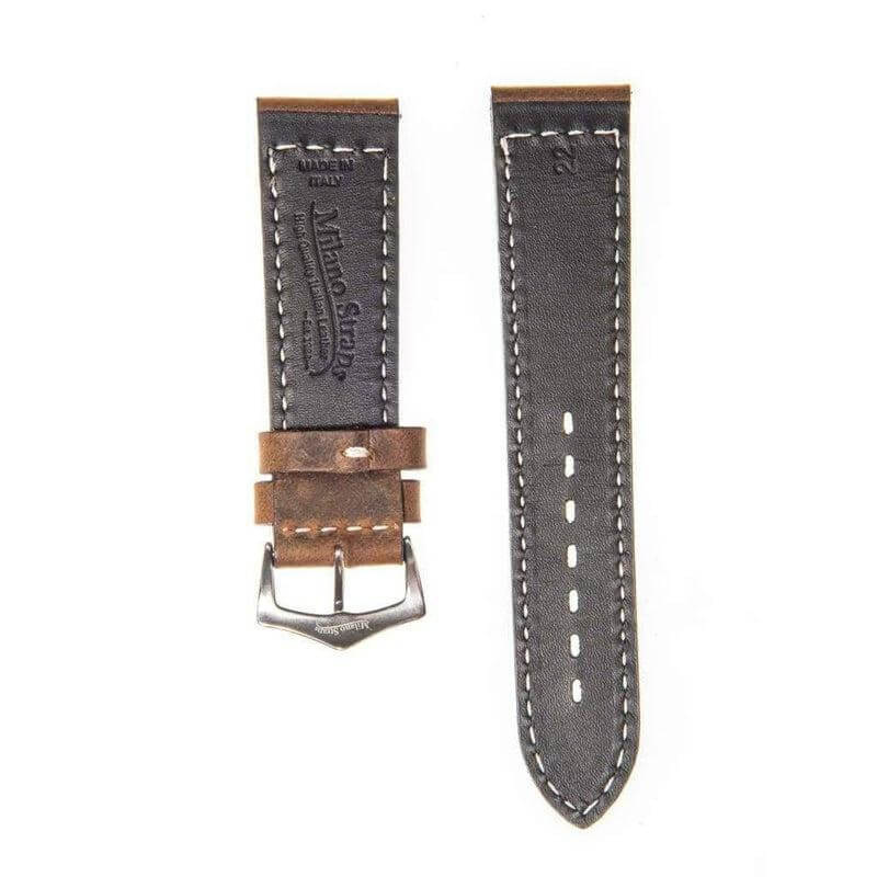 Cinturino in vitello vintage marrone 22mm cucitura ecru fatto a mano in Italia — Milano Straps