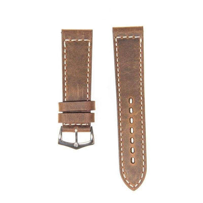 Cinturino in vitello vintage marrone 22mm cucitura ecru fatto a mano in Italia — Milano Straps