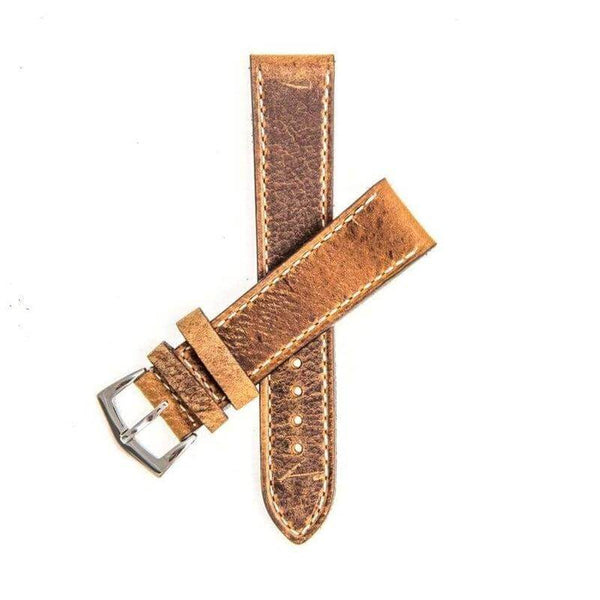 Cinturino in vitello vintage marrone con cucitura ecru, disponibile dal 18mm al 24mm — Milano Straps