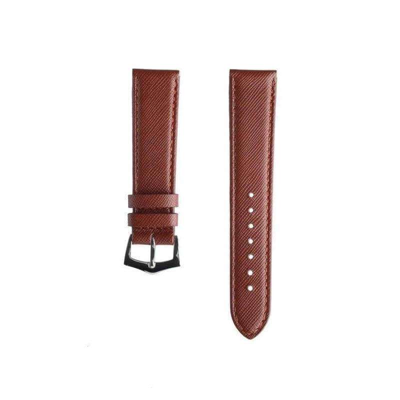 Brown Saffiano Folded Edge Brown Stitches Watch Strap - Leather strap- Milano Straps