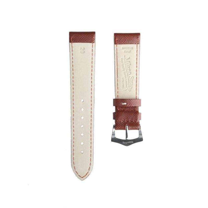 Brown Saffiano Folded Edge Brown Stitches Watch Strap - Leather strap- Milano Straps