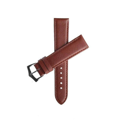 Cinturino pelle Saffiano marrone bordi risvoltati cuciture marroni — disponibile 18mm-24mm — Milano Straps