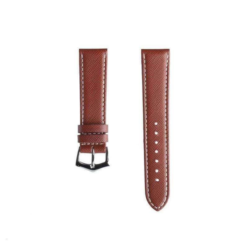Brown Saffiano Folded Edge White Stitches Watch Strap - Leather strap- Milano Straps