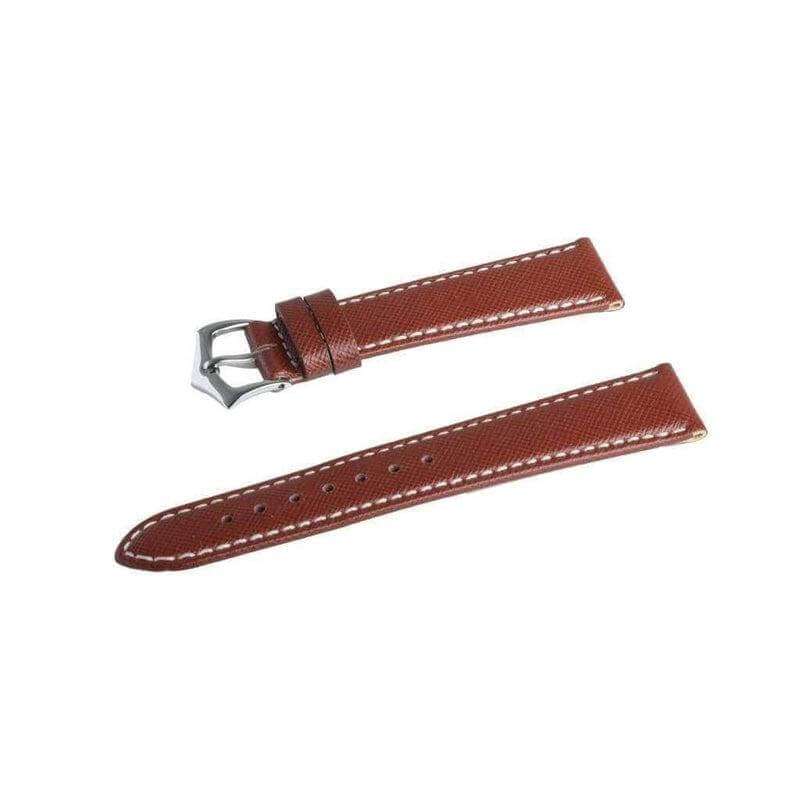 Brown Saffiano Folded Edge White Stitches Watch Strap - Leather strap- Milano Straps