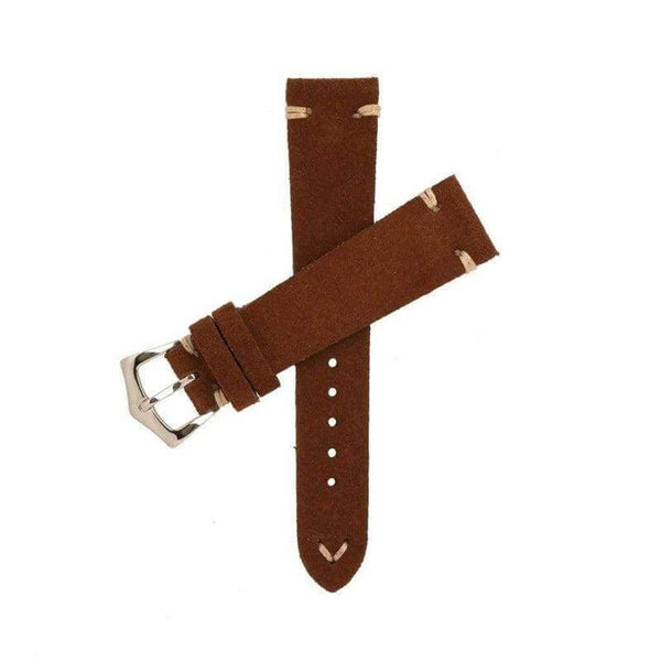 Cinturino in camoscio marrone vintage con impunture ecru — disponibile 20mm, 22mm, 24mm — Milano Straps