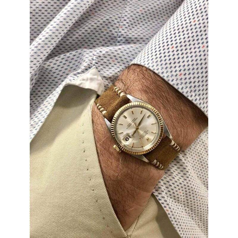 Camel Suede Watch Strap Tribal White stitches - Suede strap- Milano Straps