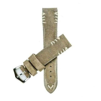 Cinturino camoscio cammello con impunture tribali bianche, disponibile in 20mm 22mm 24mm — Milano Straps