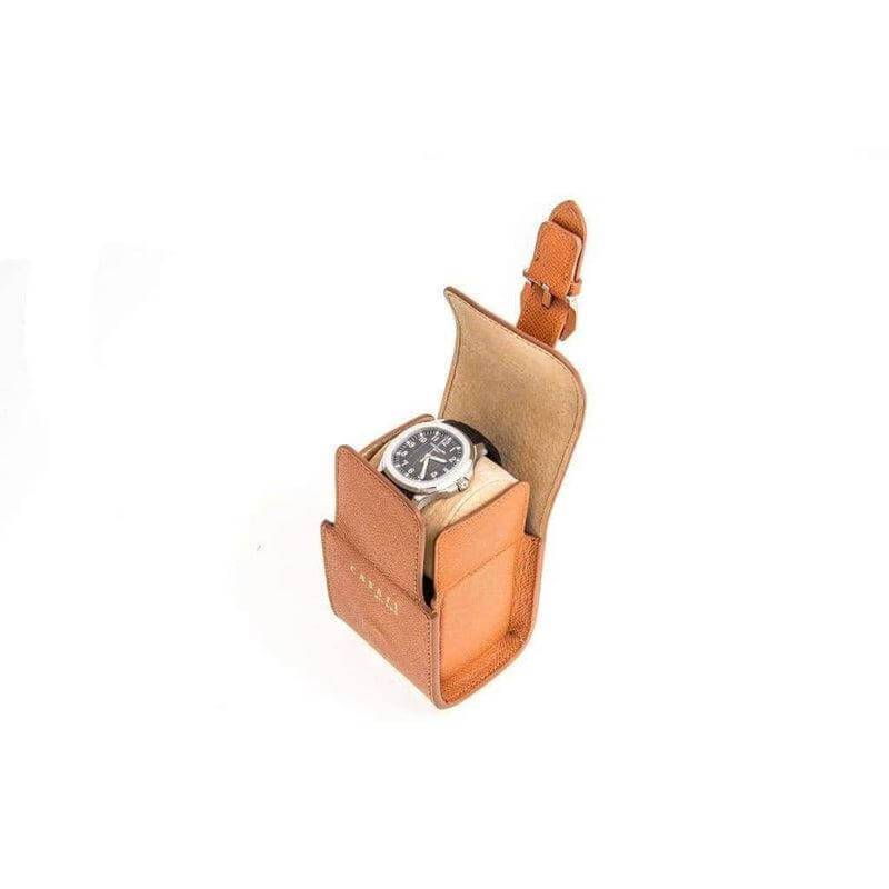 Travel case rettangolare in pelle Epsom marrone Casati Milano 8x10x7 cm — Milano Straps