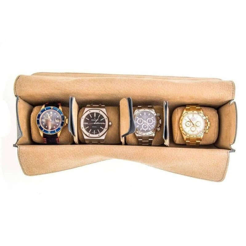 Travel case rettangolare in pelle Epsom grigia con 4 scomparti, 30x23x7 cm — Casati Milano per Milano Straps