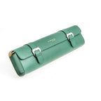 Travel case rettangolare in pelle Epsom verde 30x23x7 cm fatto a mano in Italia — Casati Milano