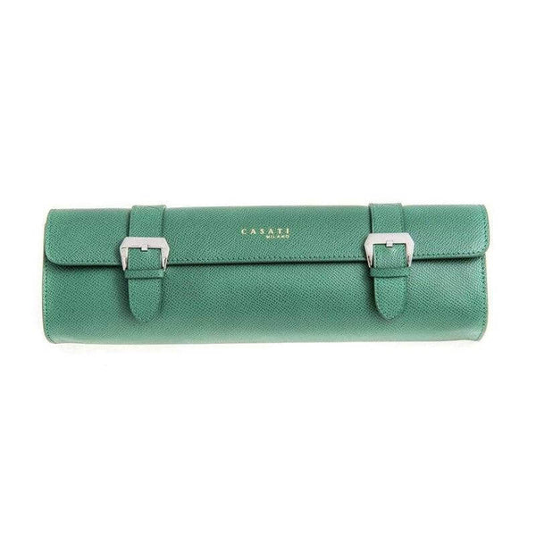 Travel case rettangolare in pelle Epsom verde 30x23x7 cm fatto a mano in Italia — Casati Milano