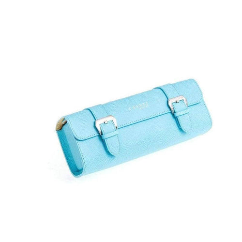 Travel case rettangolare in pelle Epsom azzurro cielo — set 3 pezzi Casati Milano, Made in Italy — Milano Straps