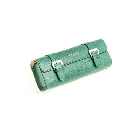Travel case rettangolare in pelle Epsom verde Casati Milano — set tre pezzi artigianale Made in Italy