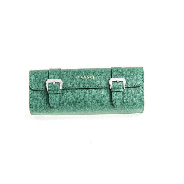 Travel case rettangolare in pelle Epsom verde Casati Milano — set tre pezzi artigianale Made in Italy