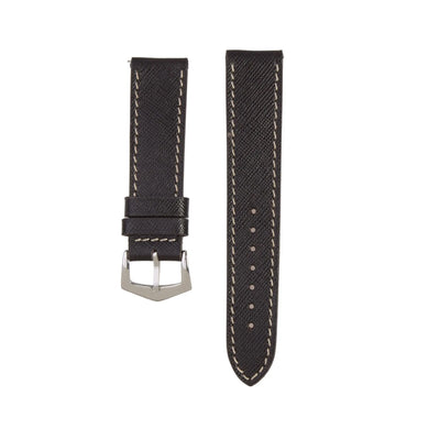 Cinturino pelle Saffiano nero cuciture ecru 20mm artigianale Made in Milan — Milano Straps