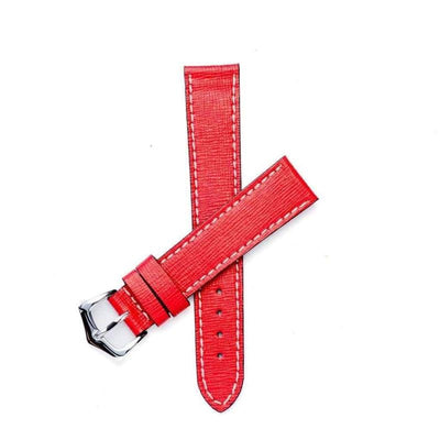 Cinturino pelle Saffiano rosso cuciture ecru 20mm artigianale Made in Milan — Milano Straps