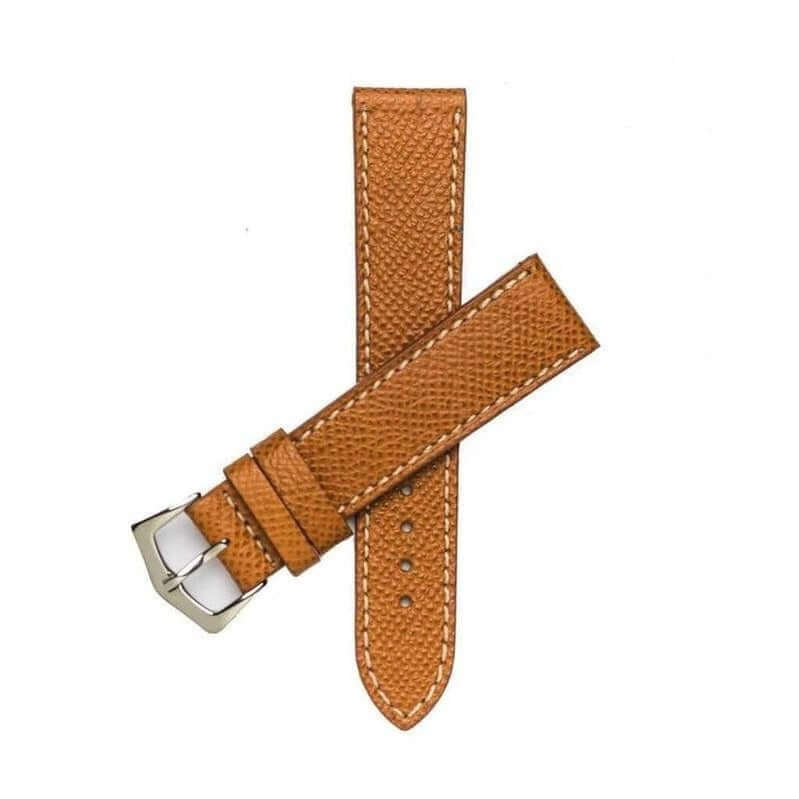 Cinturino in pelle Epsom cognac con cucitura ecru — disponibile in 20mm, 22mm e 24mm — Milano Straps